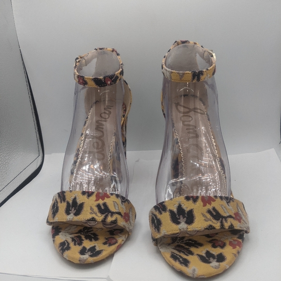 Sam Edelman Yaro Floral Dress Sandal SZ 10 Gatsby Yellow Jacquard Ankle Strap - Picture 7 of 12